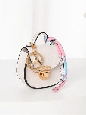 White Mini Saddle Bag Charm/Ear Bud Holder with Gold Accents NEW